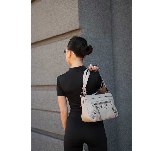 Сумка женская из гладкой кожи светло-серая BAGS4LIFE (T) HW-8640#