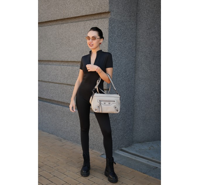 Сумка женская из гладкой кожи светло-серая BAGS4LIFE (T) HW-8640#