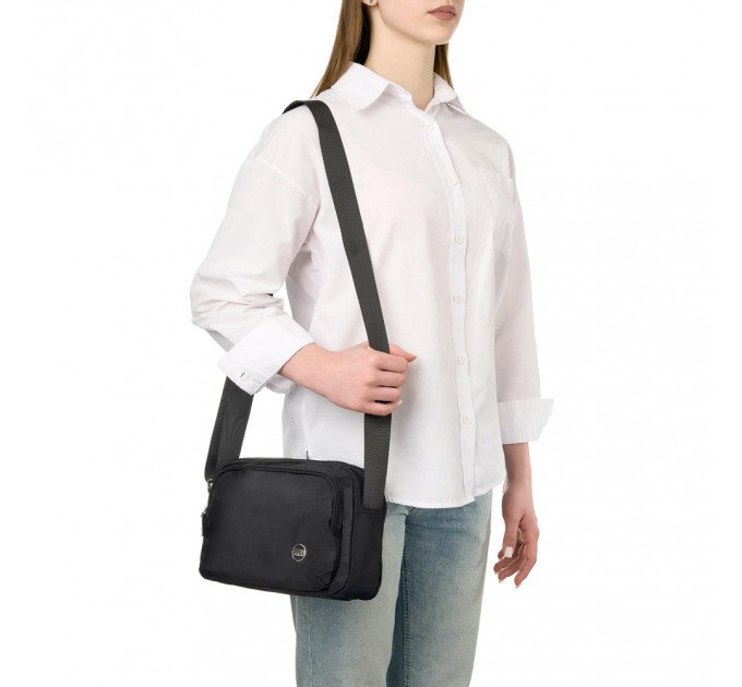 Сумка крос-боді жіноча з поліестера чорна EPOL 6105-04 з кишенею
