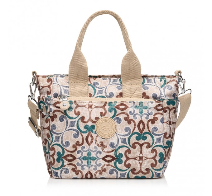 Сумка-тоут женская из полиэстера бежевый принт BAGS4LIFE 91103 с двумя ручками