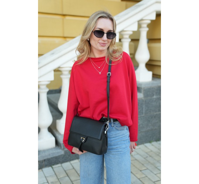 Женская сумка кросс-боди из натуральной кожи черная BAGS4LIFE 33011 с клапаном и хлястиком