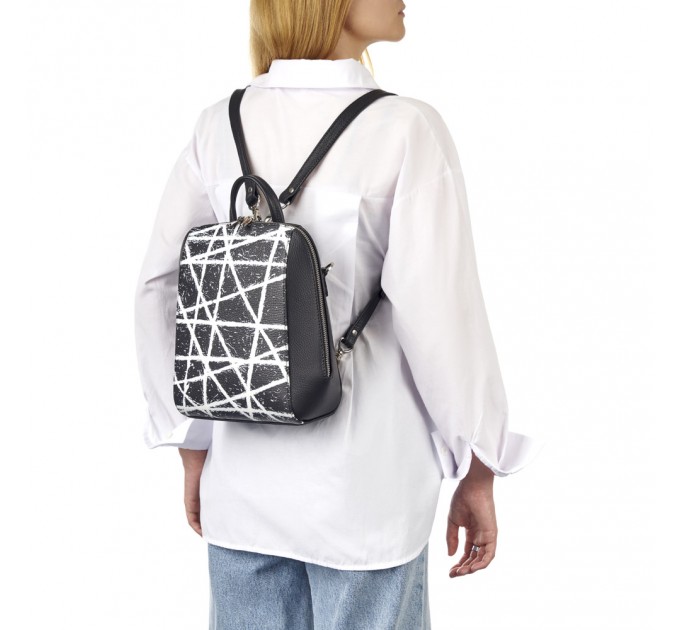 Жіночий рюкзак сумка з натуральної шкіри Vito Torelli 1012 міні чорно-білий 1718/1000