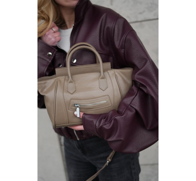 Жіноча сумка з натуральної шкіри сіро-бежева BAGS4LIFE (T) 99070 з ремінцем