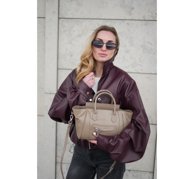 Жіноча сумка з натуральної шкіри сіро-бежева BAGS4LIFE (T) 99070 з ремінцем