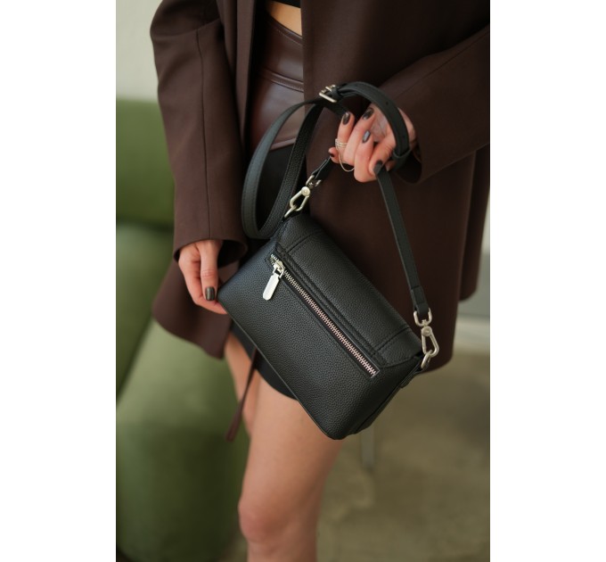 Женская сумка из натуральной кожи черная BAGS4LIFE 99167 с клапаном и застежкой