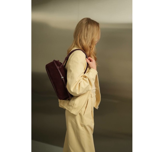 Сумка-багет женская из натуральной кожи и замши бордовая BAGS4LIFE 990226 с ремешком