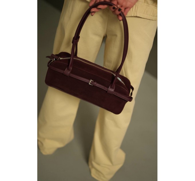 Сумка-багет женская из натуральной кожи и замши бордовая BAGS4LIFE 990226 с ремешком