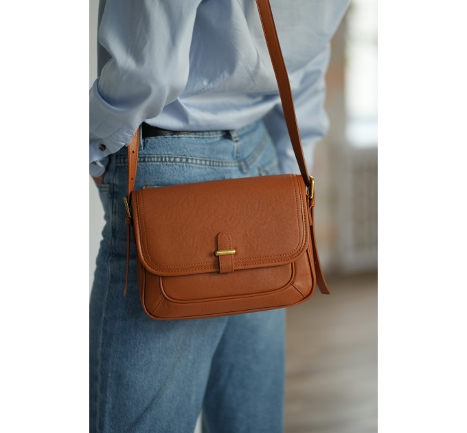 Женская сумка кросс-боди из натуральной кожи рыжая BAGS4LIFE 88366 с клапаном