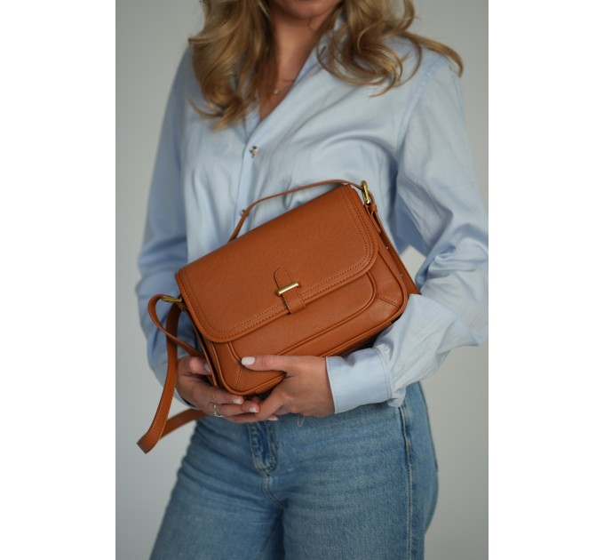 Женская сумка кросс-боди из натуральной кожи рыжая BAGS4LIFE 88366 с клапаном