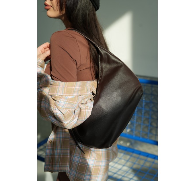 Жіноча сумка-хобо з натуральної шкіри темно-коричнева BAGS4LIFE 8577