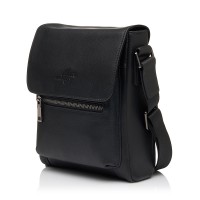 Чоловіча сумка-месенджер з натуральної шкіри чорна BAGS4LIFE MAN 7000A з клапаном
