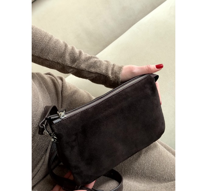 Жіноча сумка-месенджер з натуральної шкіри та замші коричнева Vito Torelli 1054 6010/1210