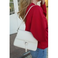 Женская сумка кросс-боди из натуральной кожи молочная BAGS4LIFE 33011 с клапаном и хлястиком