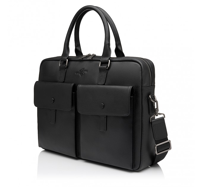 Чоловіча сумка-портфель з натуральної шкіри чорна BAGS4LIFE MAN 6819-3 з кишенями