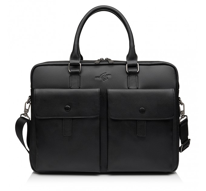 Чоловіча сумка-портфель з натуральної шкіри чорна BAGS4LIFE MAN 6819-3 з кишенями