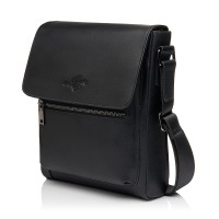Чоловіча сумка-месенджер з натуральної шкіри чорна BAGS4LIFE MAN 7000 з клапаном