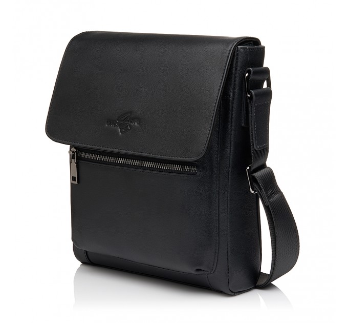 Чоловіча сумка-месенджер з натуральної шкіри чорна BAGS4LIFE MAN 7000 з клапаном