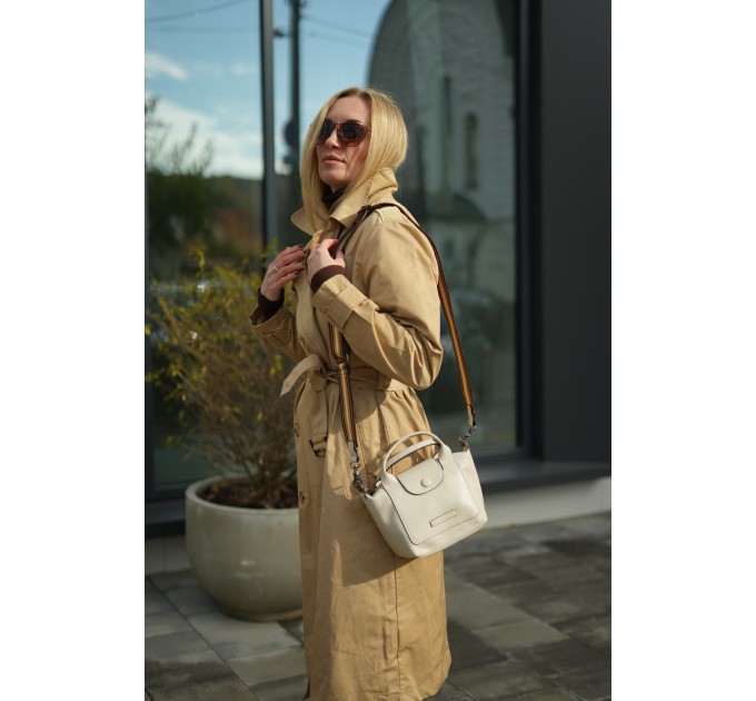 Сумка жіноча з натуральної шкіри біло-сіра BAGS4LIFE 2214 з клапаном та кнопкою