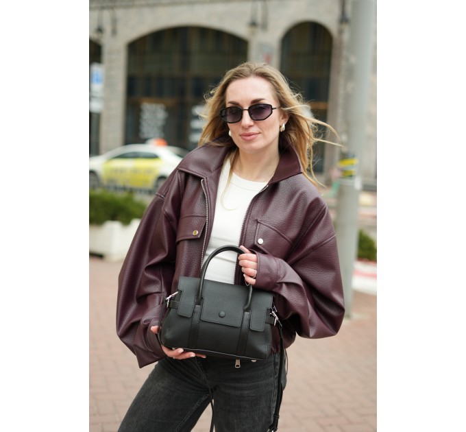 Женская сумка-тоут с натуральной кожи черная BAGS4LIFE 99067 с клапаном