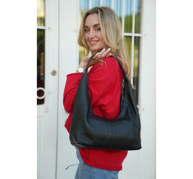 Женская сумка-хобо с натуральной кожи черная BAGS4LIFE 8599