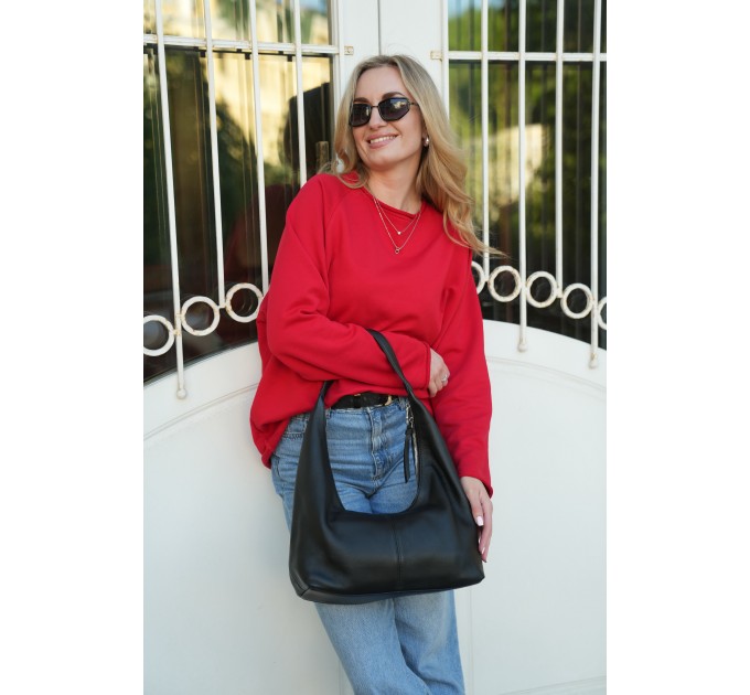 Женская сумка-хобо с натуральной кожи черная BAGS4LIFE 8599