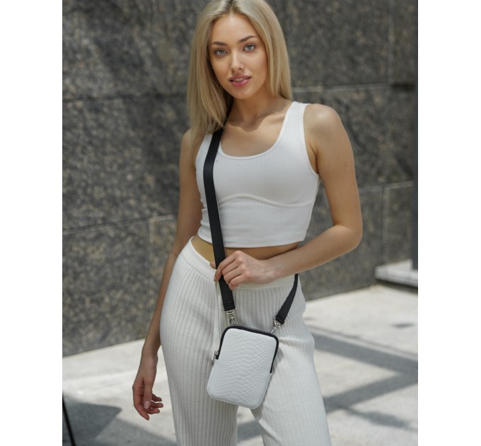 Женская сумка из натуральной кожи для смартфона белая Vito Torelli 1096/2 4070 с питоном