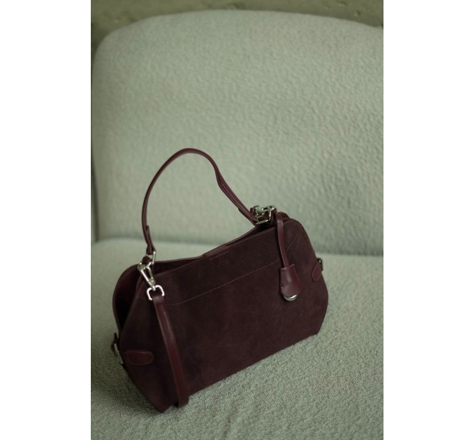 Сумка жіноча з натуральної шкіри та замші бордова BAGS4LIFE 9880-1 з ремінцями та брелоком