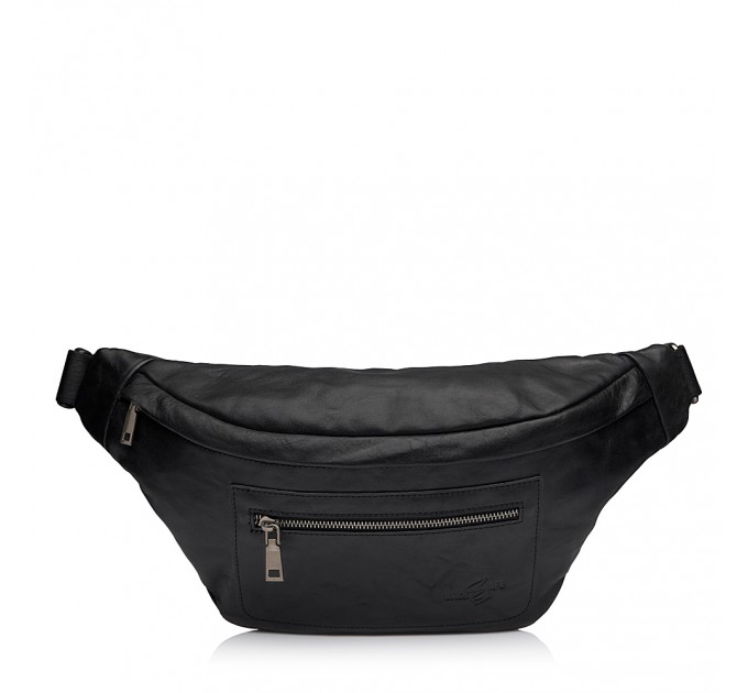 Сумка-бананка з натуральної шкіри чорна BAGS4LIFE MAN 7065 з кишенями