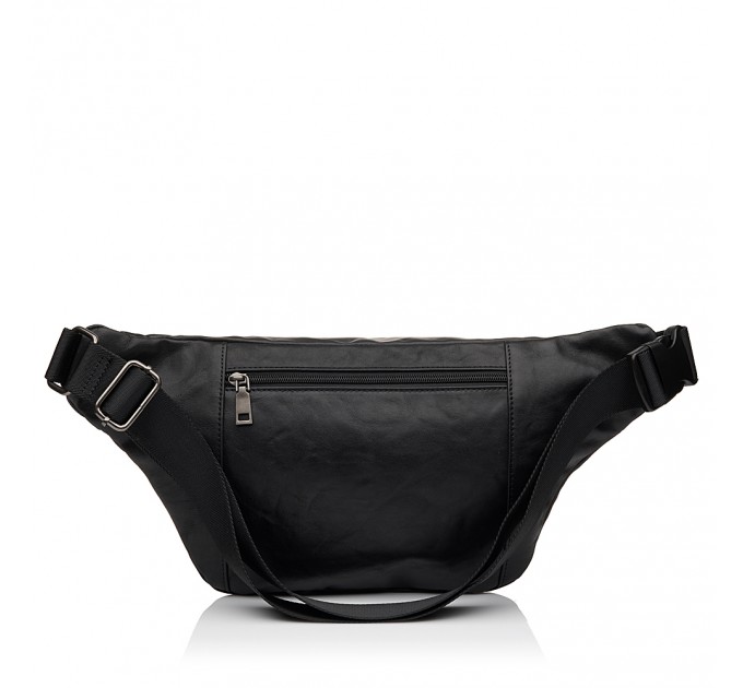 Сумка-бананка з натуральної шкіри чорна BAGS4LIFE MAN 7065 з кишенями