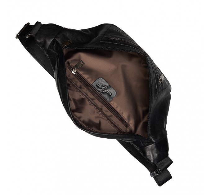 Сумка-бананка з натуральної шкіри чорна BAGS4LIFE MAN 7065 з кишенями
