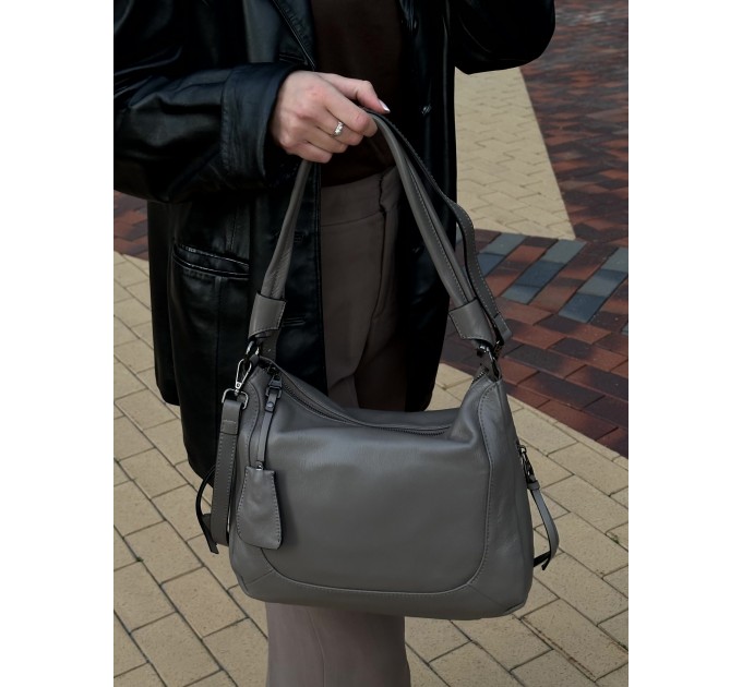 Жіноча сумка з натуральної шкіри сіра BAGS4LIFE 2062