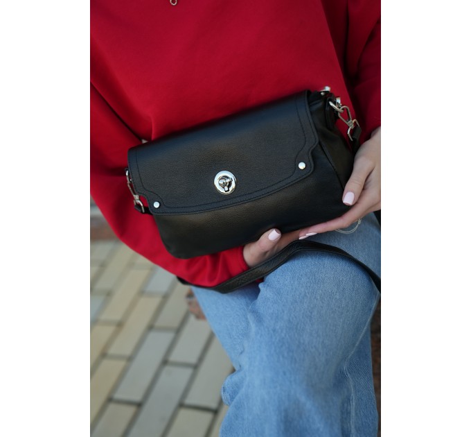 Жіноча сумка крос-боді з натуральної шкіри чорна BAGS4LIFE 2078 з клапаном та застібкою