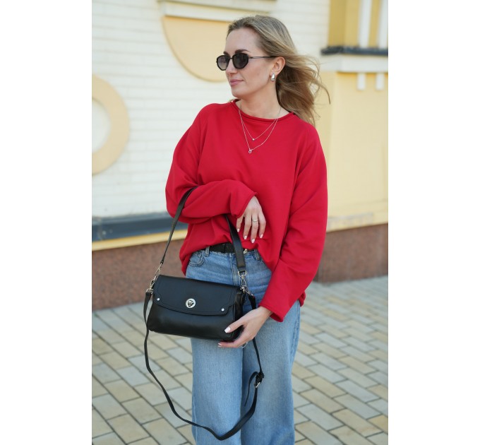 Жіноча сумка крос-боді з натуральної шкіри чорна BAGS4LIFE 2078 з клапаном та застібкою