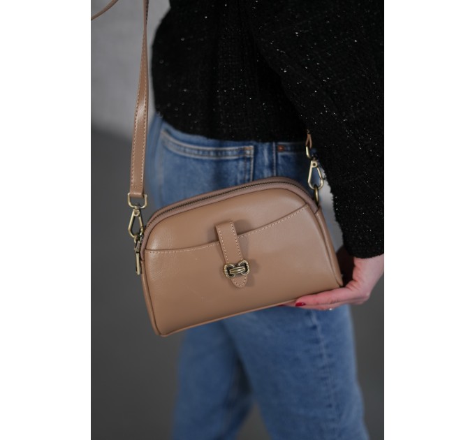 Жіноча сумка крос-боді з натуральної шкіри бежева BAGS4LIFE 212 із застібкою