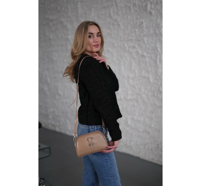 Жіноча сумка крос-боді з натуральної шкіри бежева BAGS4LIFE 212 із застібкою