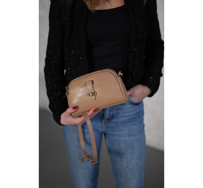 Жіноча сумка крос-боді з натуральної шкіри бежева BAGS4LIFE 212 із застібкою
