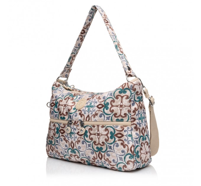 Сумка хобо жіноча з поліестера бежевий принт BAGS4LIFE 91102 з довгою ручкою