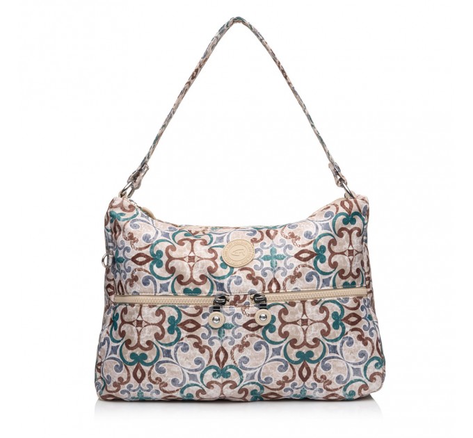 Сумка хобо жіноча з поліестера бежевий принт BAGS4LIFE 91102 з довгою ручкою