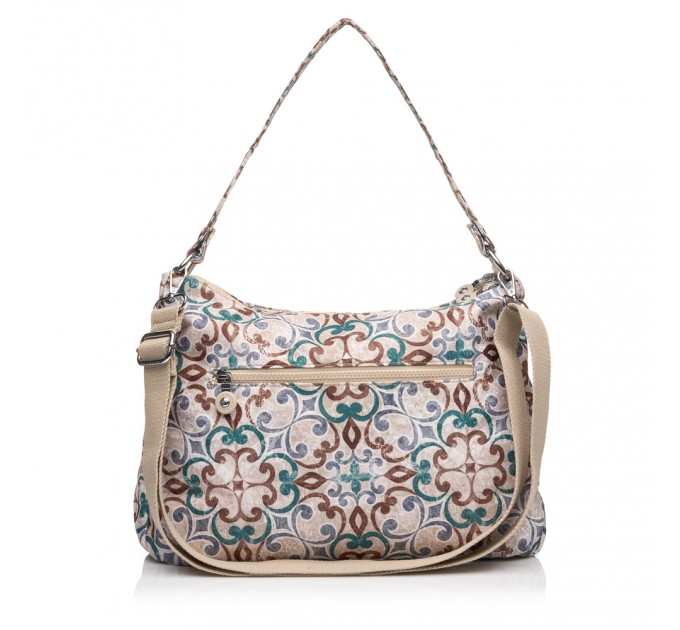 Сумка хобо жіноча з поліестера бежевий принт BAGS4LIFE 91102 з довгою ручкою