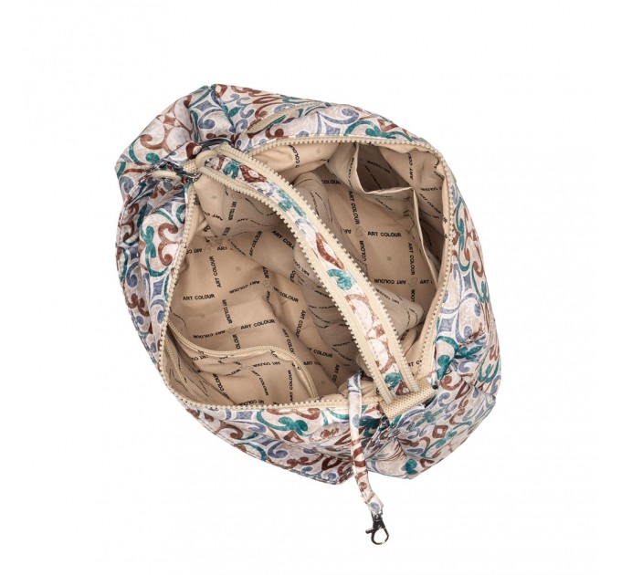 Сумка хобо жіноча з поліестера бежевий принт BAGS4LIFE 91102 з довгою ручкою