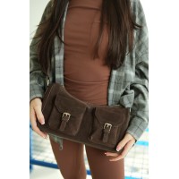 Жіноча сумка з натуральної замші та шкіри коричнева BAGS4LIFE 6075F з накладними кишенями