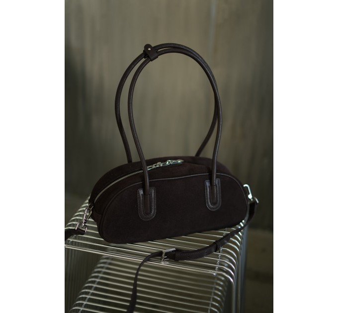 Жіноча сумка-багет з натуральної замші та шкіри еоричнева BAGS4LIFE 8575F з двома ручками