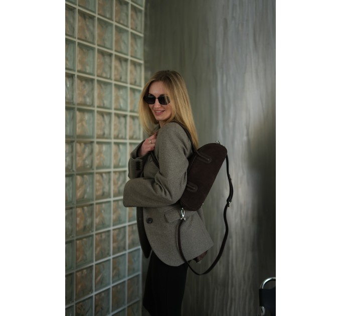 Жіноча сумка-багет з натуральної замші та шкіри еоричнева BAGS4LIFE 8575F з двома ручками