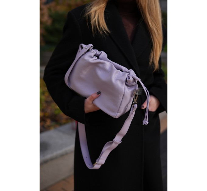 Жіноча сумка з натуральної шкіри лавандова BAGS4LIFE 99-57 з затяжками