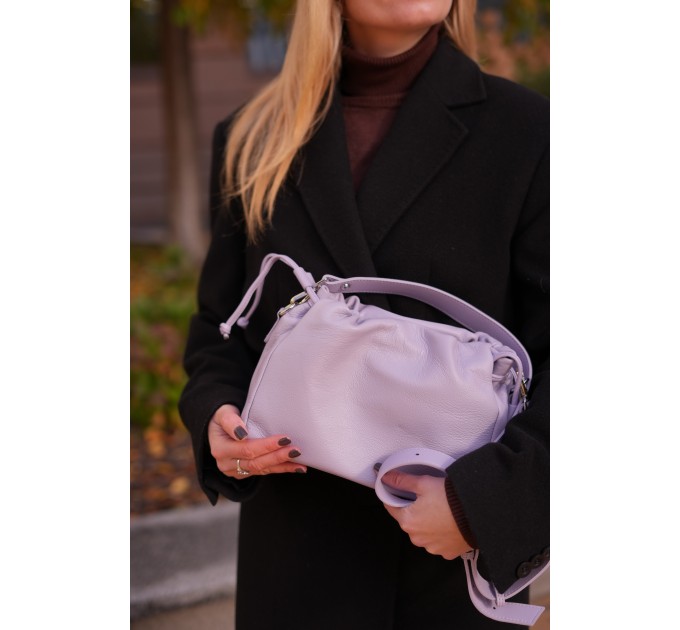 Жіноча сумка з натуральної шкіри лавандова BAGS4LIFE 99-57 з затяжками
