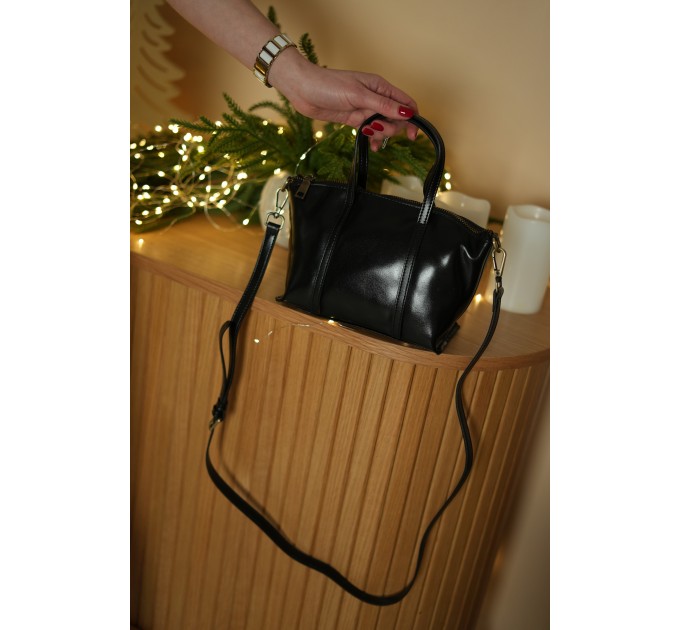 Жіноча сумка-тоут з натуральної шкіри чорна BAGS4LIFE 8866 з ручками