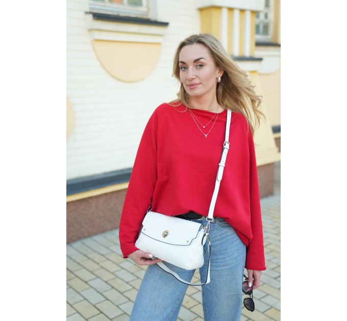 Жіноча сумка крос-боді з натуральної шкіри біла BAGS4LIFE 2078 з клапаном та застібкою