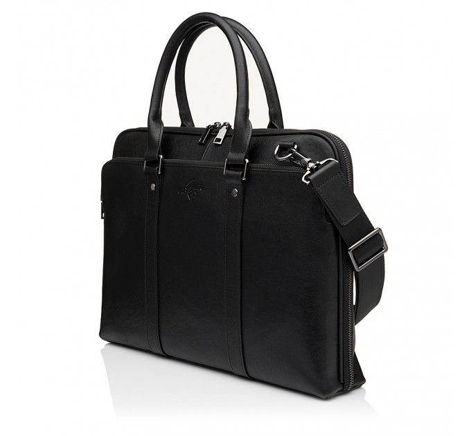 Мужская сумка-портфель с натуральной кожи черная BAGS4LIFE MAN 7143-3