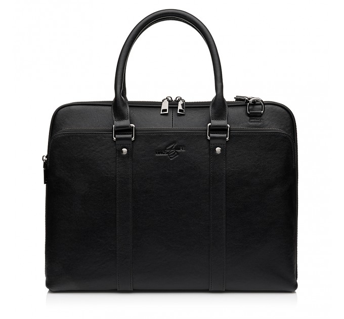 Мужская сумка-портфель с натуральной кожи черная BAGS4LIFE MAN 7143-3