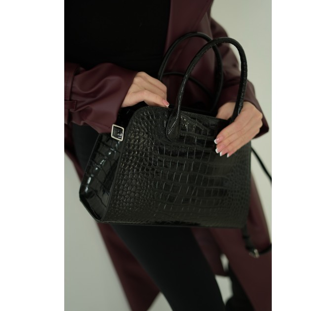 Женская сумка-багет из натуральной кожи черная BAGS4LIFE 7712 с двумя ручками